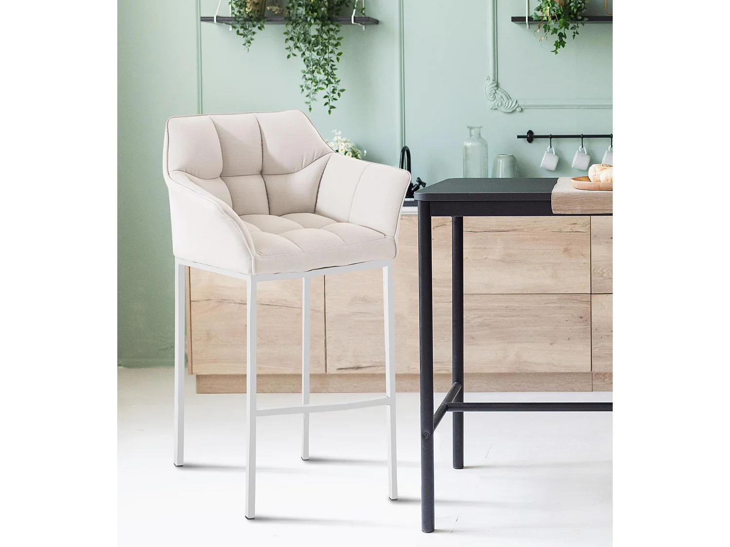 Lot de 2  Tabouret de bar - Tissu & Blanc - Blanc - Damaso