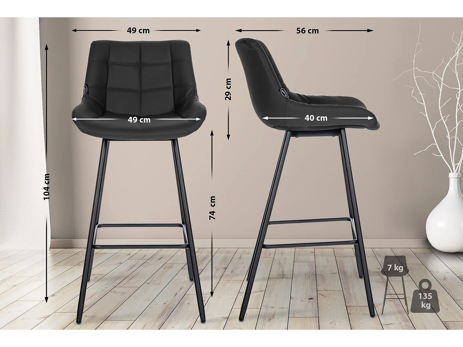 Tabouret de bar - Similicuir & Métal - Noir - Weston