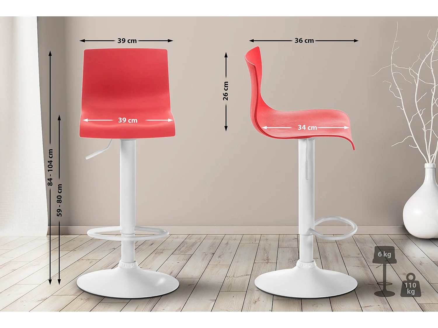 Tabouret de bar - Plastique - Rouge - Hoover