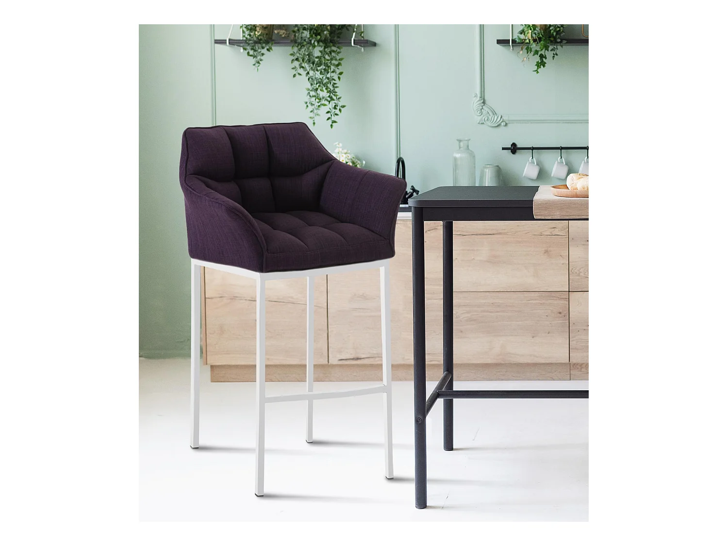Lot de 2  Tabouret de bar - Tissu & Blanc - Violet - Damaso