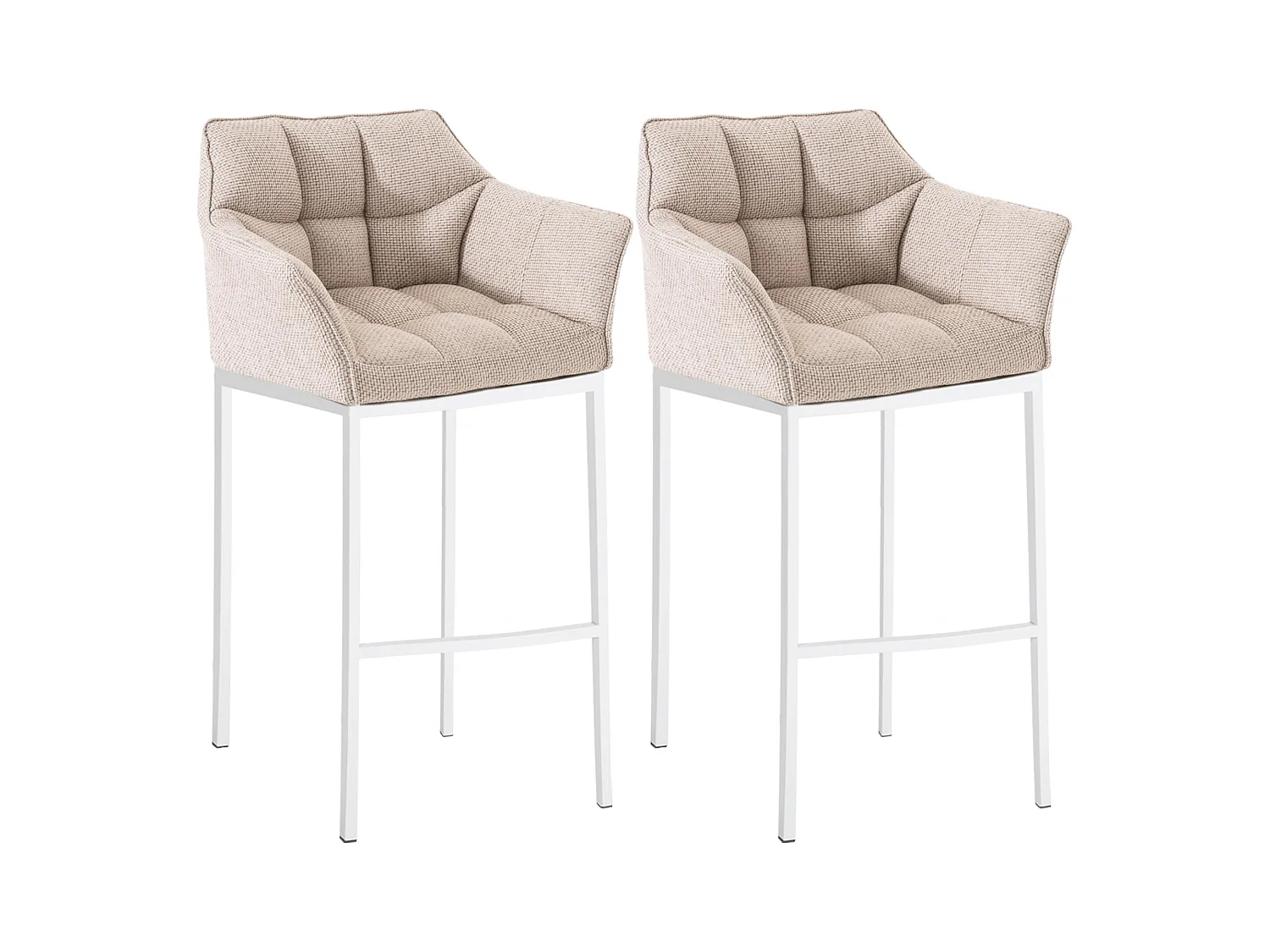 Lot de 2  Tabouret de bar - Tissu & Blanc - Ivoire - Damaso