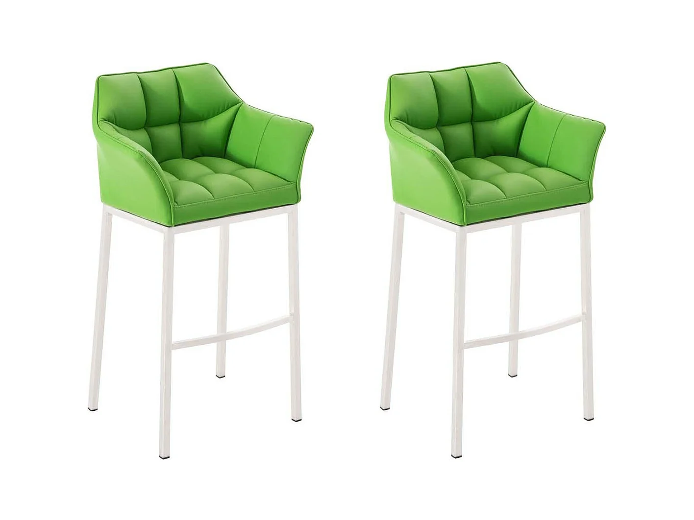 Lot de 2  Tabouret de bar - Similicuir & Blanc - Vert - DAMASO