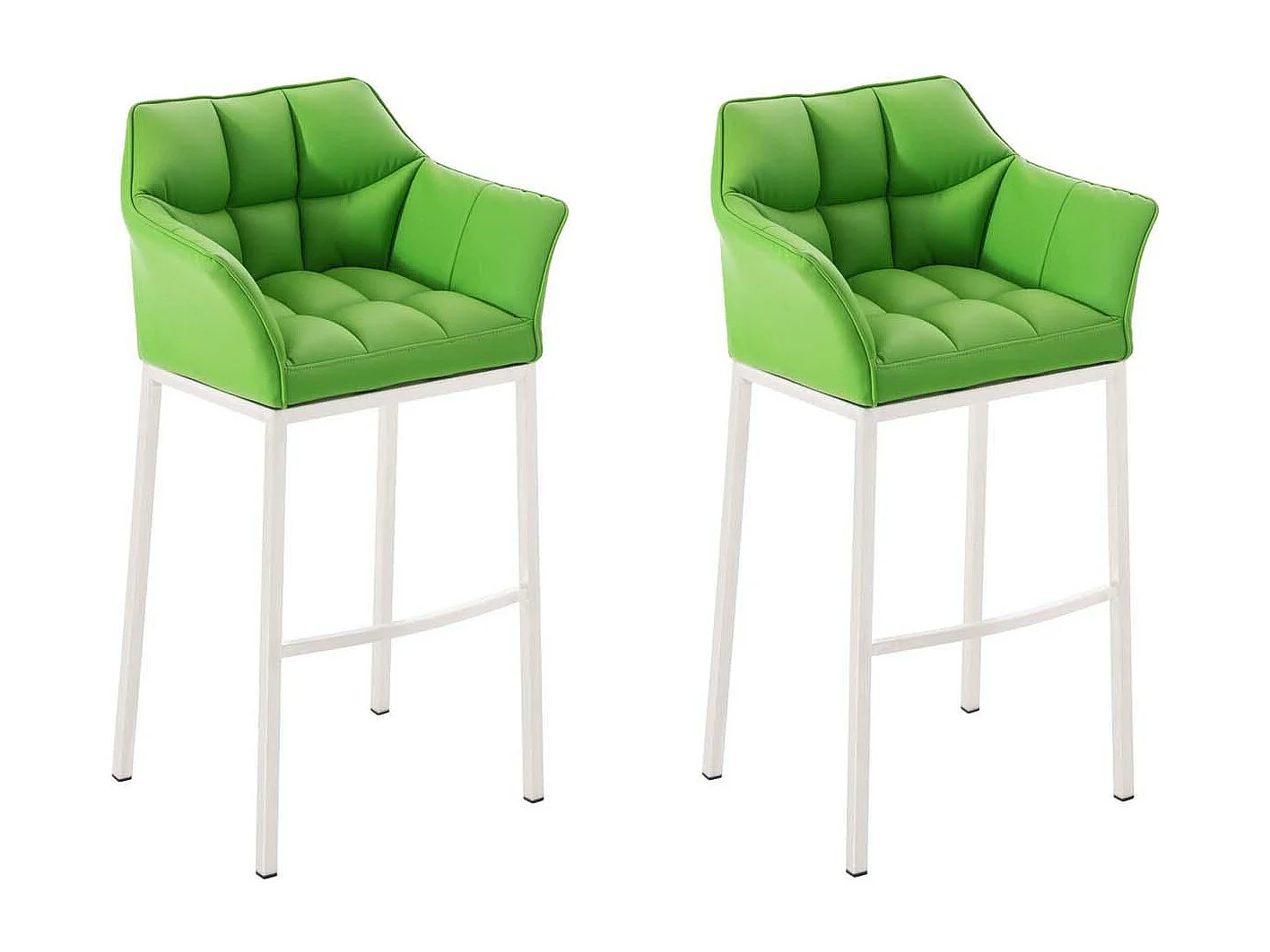 Lot de 2  Tabouret de bar - Similicuir & Blanc - Vert - DAMASO