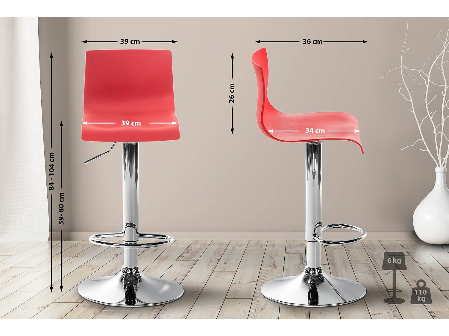 Tabouret de bar - Plastique - Rouge - Hoover