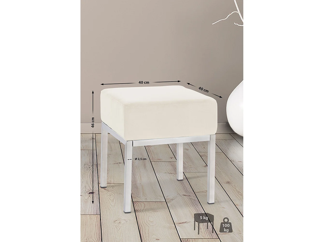 Taburete - Terciopelo & Acero inoxidable - Crema - Lamega