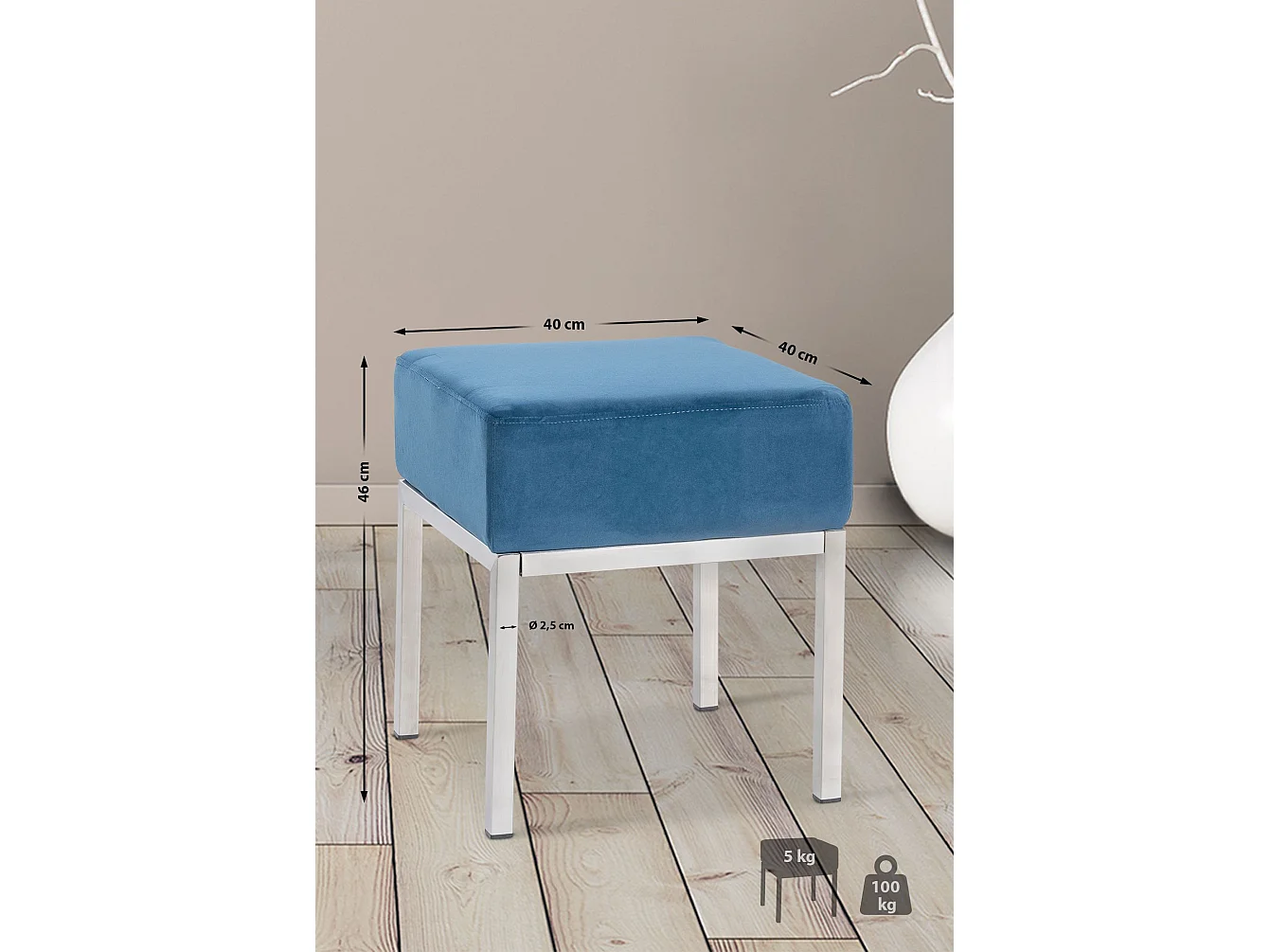 Tabouret - Velours & Acier inoxydable - Bleu - Lamega