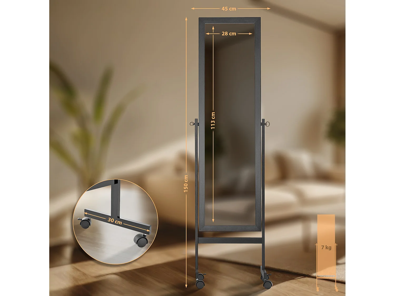 Miroir sur pieds - Bois - Noir - Yolanda