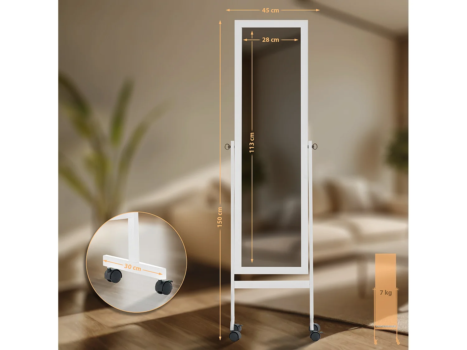 Miroir sur pieds - Bois - Blanc - Yolanda