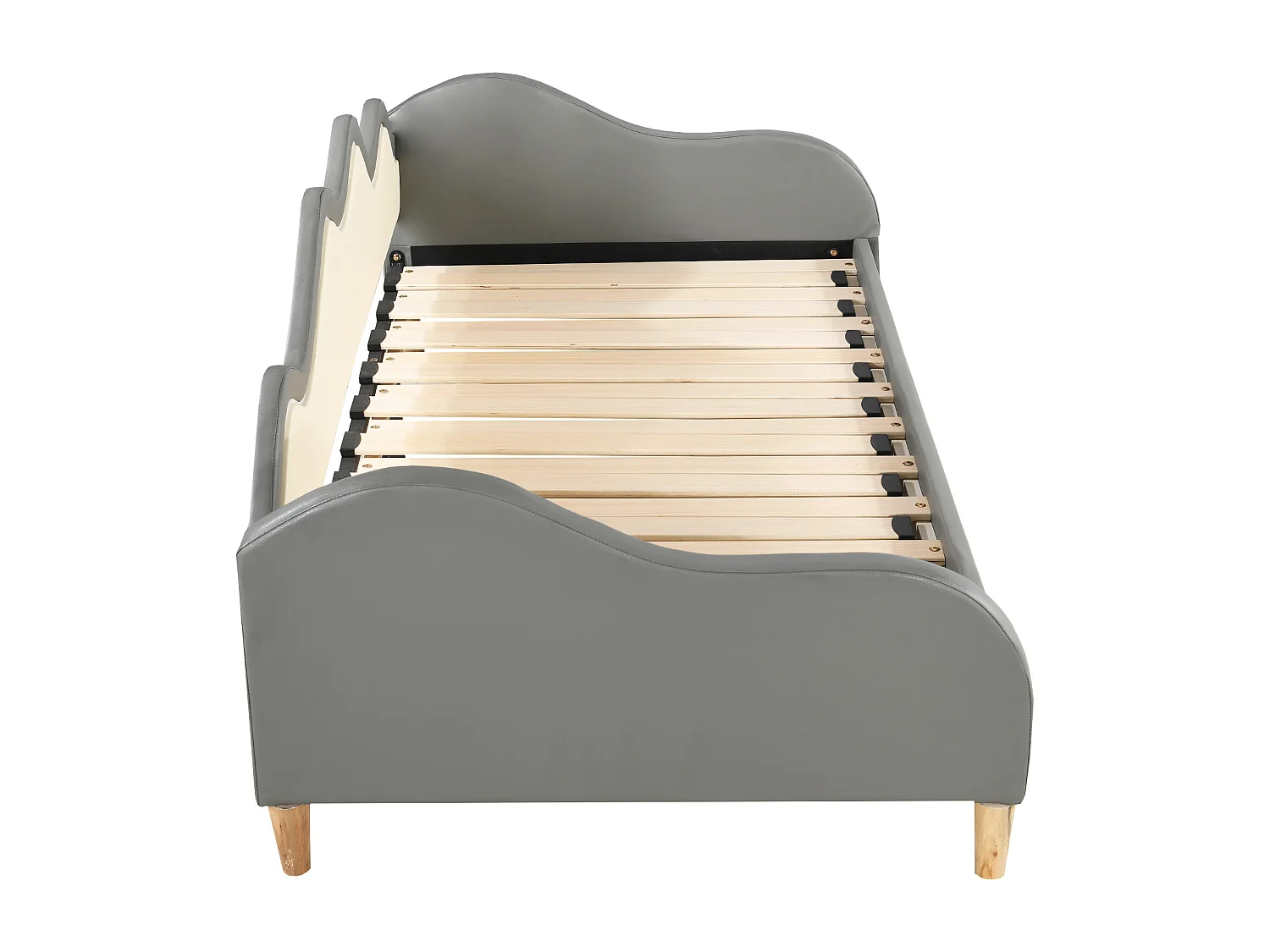 Ausziehbett 90(180) x 190 cm – Schlafsofa mit LED-Beleuchtung – Holzlattenrost – graues Kunstleder