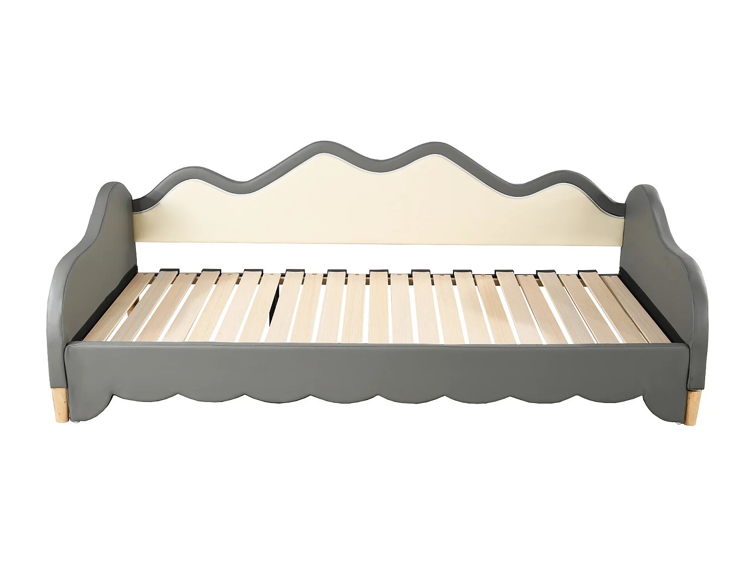 Ausziehbett 90(180) x 190 cm – Schlafsofa mit LED-Beleuchtung – Holzlattenrost – graues Kunstleder