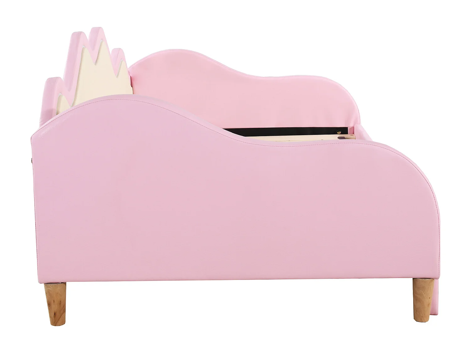 Lit enfant 90(180)x190 cm, canapé-lit simple avec lit gigogne et éclairage LED - en similicuir rose - sans matelas