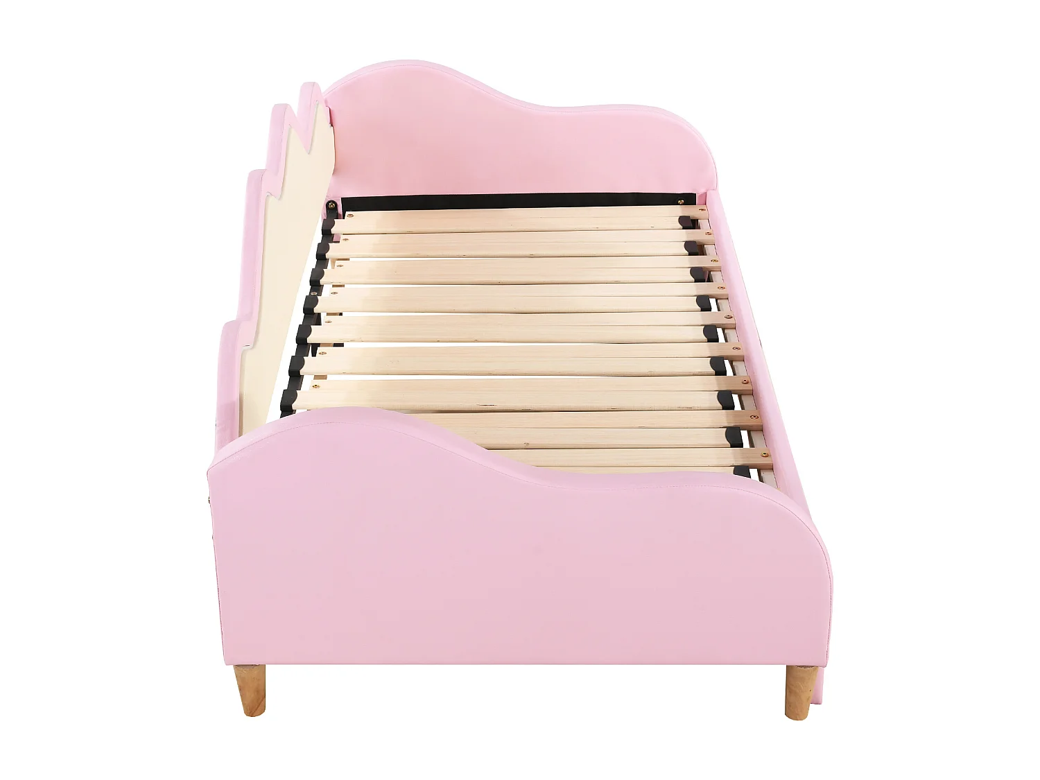 Lit enfant 90(180)x190 cm, canapé-lit simple avec lit gigogne et éclairage LED - en similicuir rose - sans matelas
