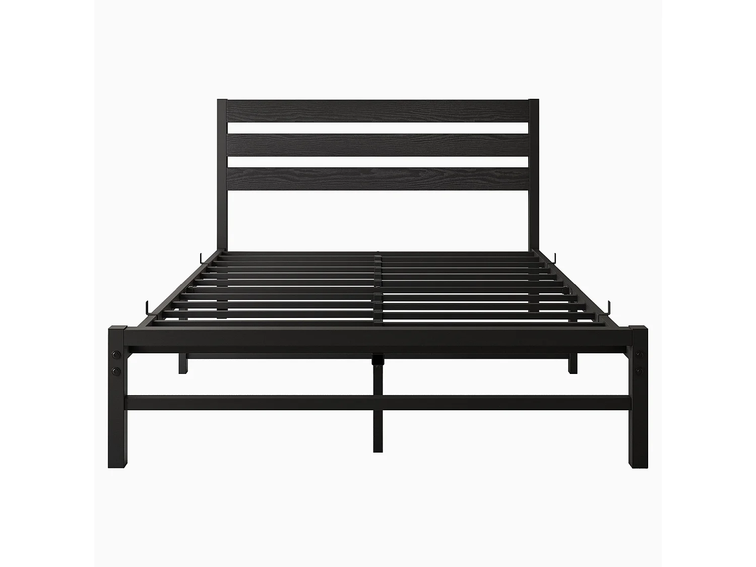 Lit adulte 140x200 cm avec tête de lit en MDF et sommier à lattes, structure en métal, noir