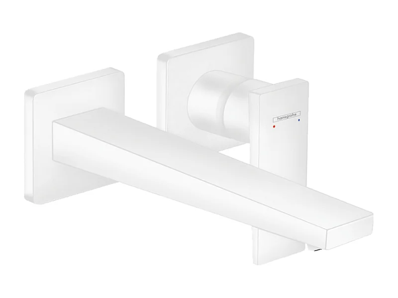 HANSGROHE Mitigeur de lavabo encastré mural, bec 225mm, poignée manette, bonde à écoulement libre blanc mat