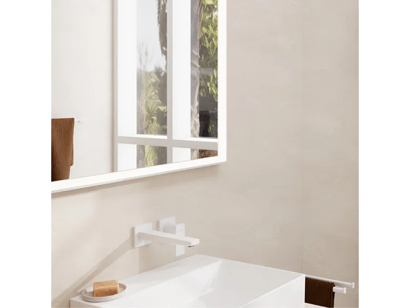 HANSGROHE Mitigeur de lavabo encastré mural, bec 225mm, poignée manette, bonde à écoulement libre blanc mat