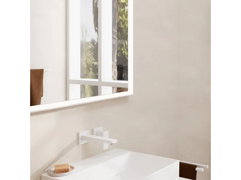 HANSGROHE Mitigeur de lavabo encastré mural, bec 225mm, poignée manette, bonde à écoulement libre blanc mat