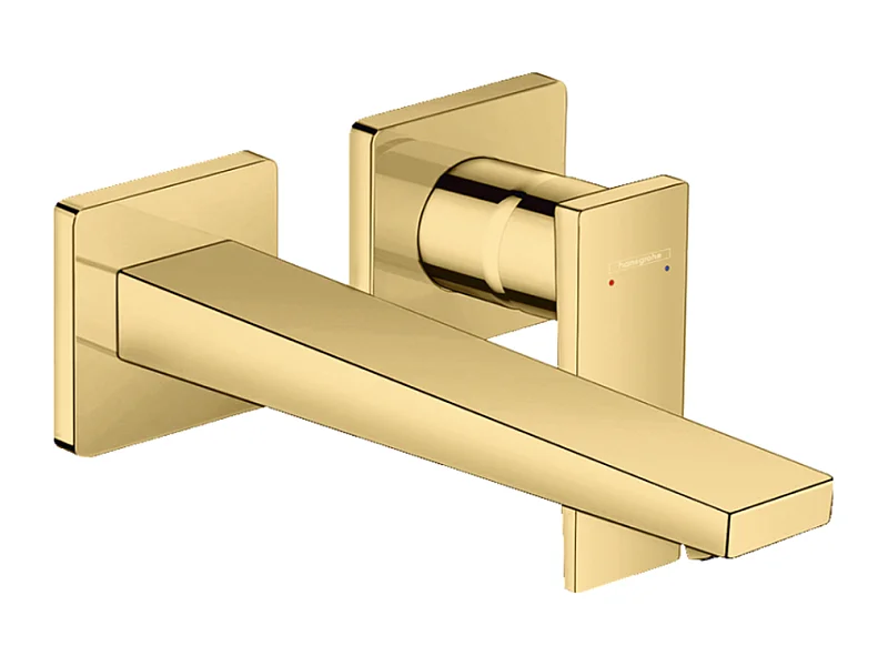 HANSGROHE Mitigeur de lavabo encastré mural, bec 225mm, poignée manette, bonde à écoulement libre aspect doré poli
