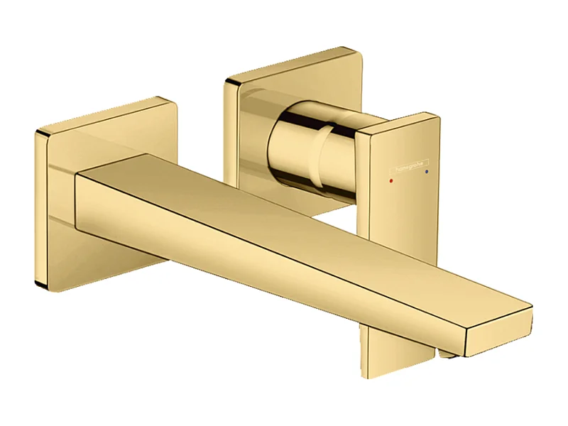 HANSGROHE Mitigeur de lavabo encastré mural, bec 225mm, poignée manette, bonde à écoulement libre aspect doré poli
