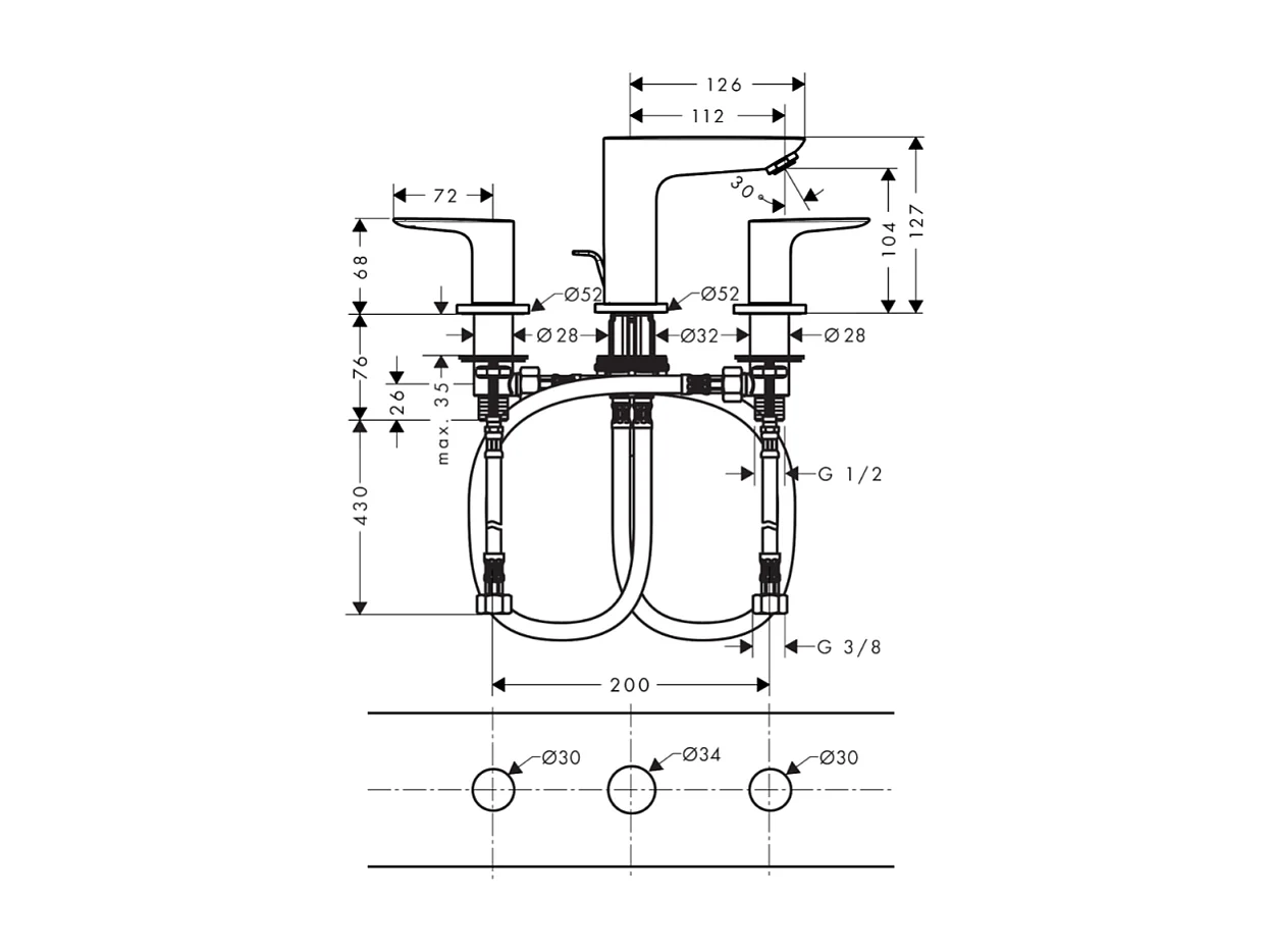 HANSGROHE Mélangeur lavabo Talis E 150, 3 trous, avec tirette et vidage noir mat