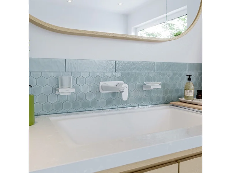 HANSGROHE Mitigeur de lavabo encastré mural, bec 225mm, bonde à écoulement libre blanc mat