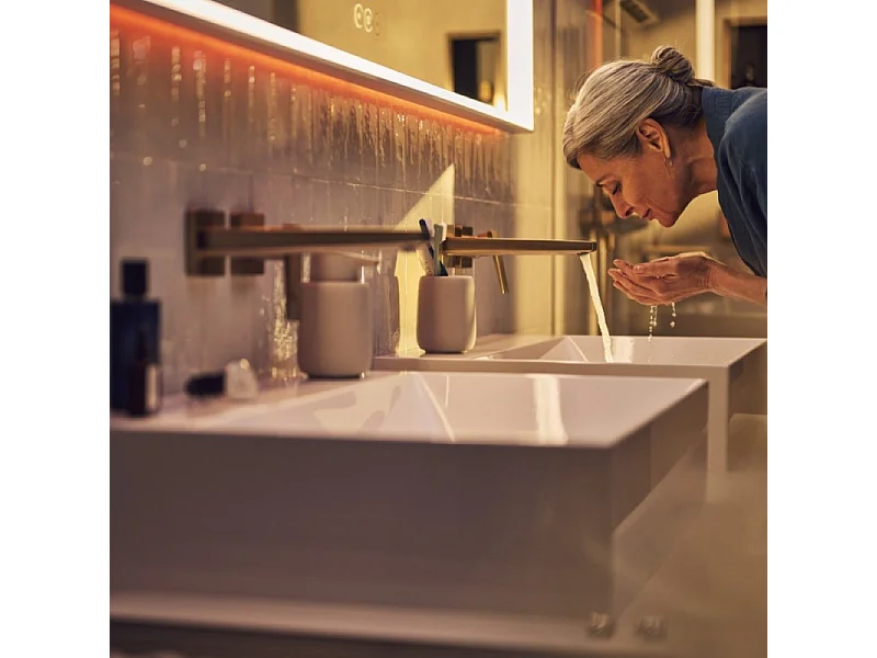 HANSGROHE Mitigeur de lavabo encastré mural, bec 225mm, poignée manette, bonde à écoulement libre bronze brossé