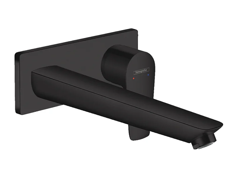 HANSGROHE Mezclador empotrado de pared para lavabo, caño 225 mm, desagüe libre negro mate