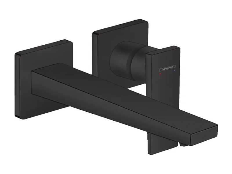 HANSGROHE Mitigeur de lavabo encastré mural, bec 225mm, poignée manette, bonde à écoulement libre noir mat