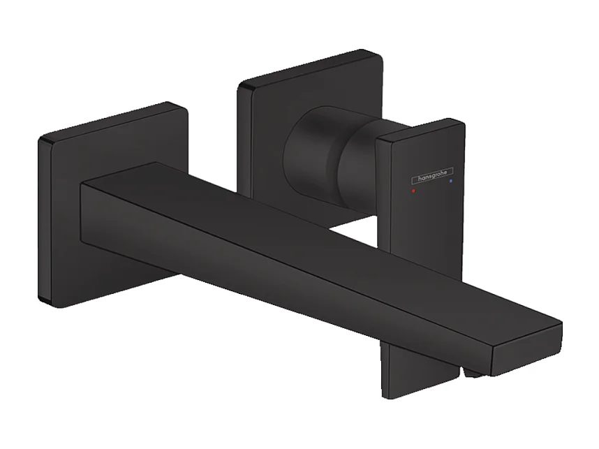 HANSGROHE Mitigeur de lavabo encastré mural, bec 225mm, poignée manette, bonde à écoulement libre noir mat