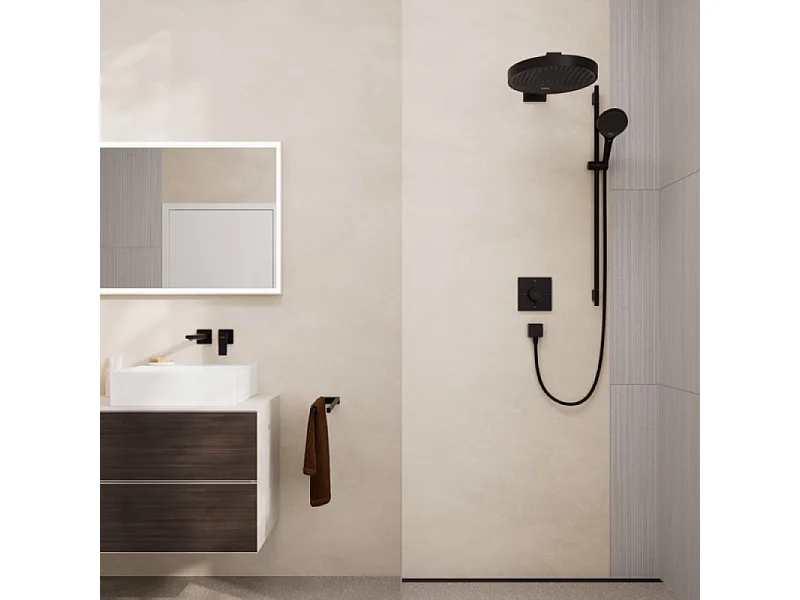 HANSGROHE Mitigeur de lavabo encastré mural, bec 225mm, poignée manette, bonde à écoulement libre noir mat