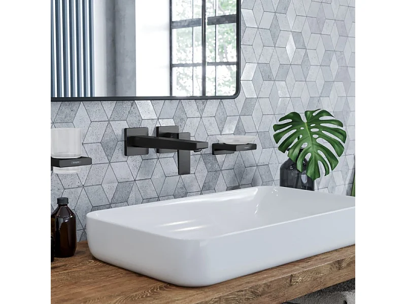 HANSGROHE Mitigeur de lavabo encastré mural, bec 225mm, poignée manette, bonde à écoulement libre noir chromé brossé