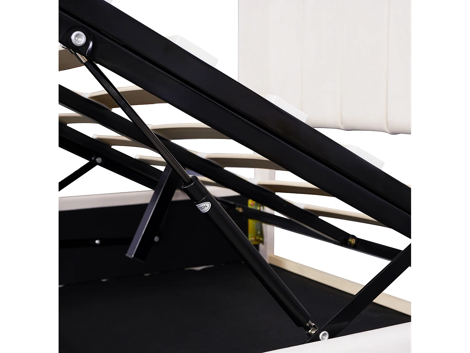 Bed met opbergruimte 140x200 cm - crèmewitte fluwelen stof - gestoffeerd bed met verstelbaar hoofdeinde - metalen lattenbodem