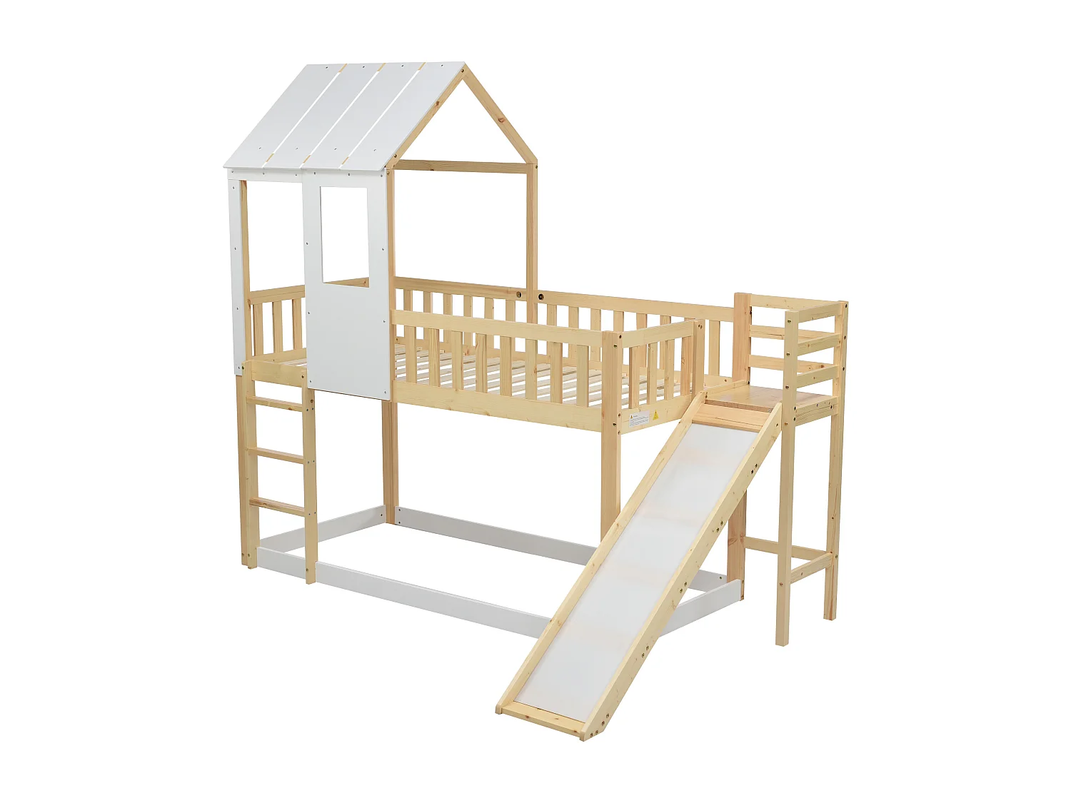 Lits superposés 90x200 cm - lit enfant 2 places avec échelle et toboggan - pin et MDF - naturel - sans matelas