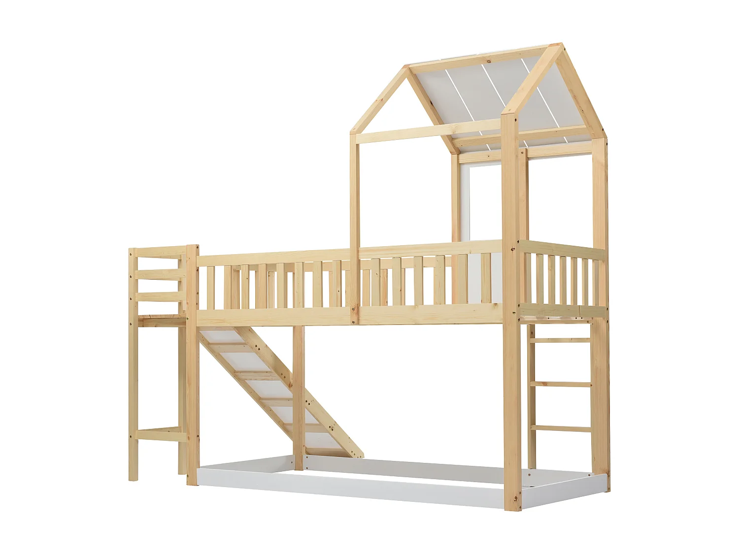 Lits superposés 90x200 cm - lit enfant 2 places avec échelle et toboggan - pin et MDF - naturel - sans matelas