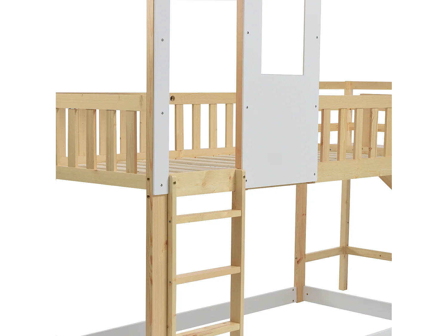 Lits superposés 90x200 cm - lit enfant 2 places avec échelle et toboggan - pin et MDF - naturel - sans matelas