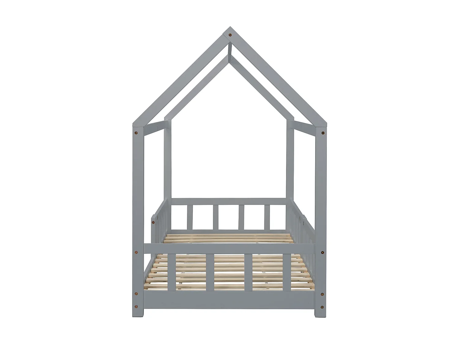 Lit cabane enfant 90x200 cm avec tablette - sommier à lattes antichute en Pin - gris(sans matelas)