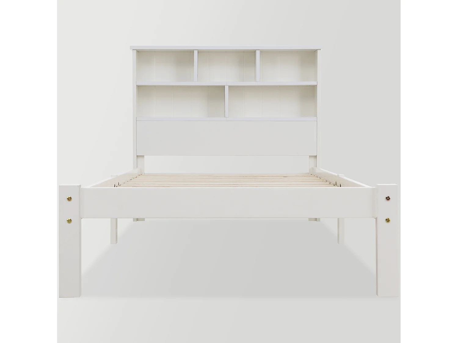 Lit simple 90x200 cm avec tiroirs et bibliothèque - en bois de pin - blanc - sans matelas