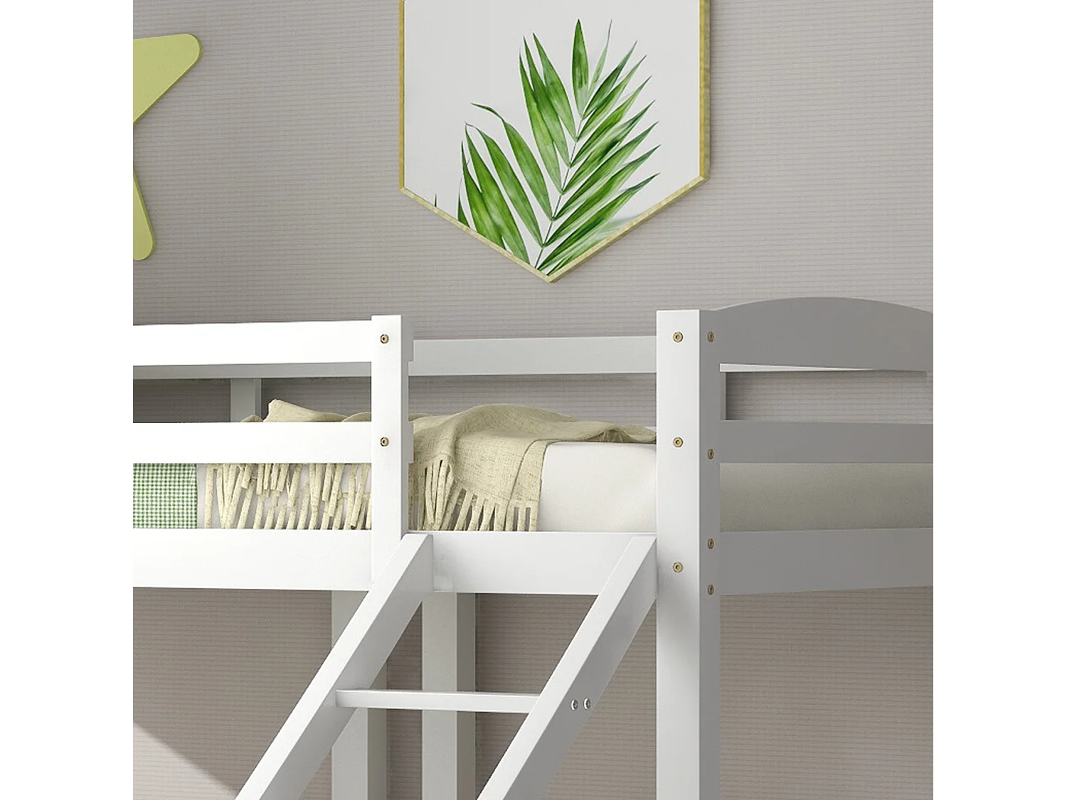 Lit superposé 90x200 cm lit enfant 3 places avec échelle et protection antichute - en bois de pin blanc - sans matelas