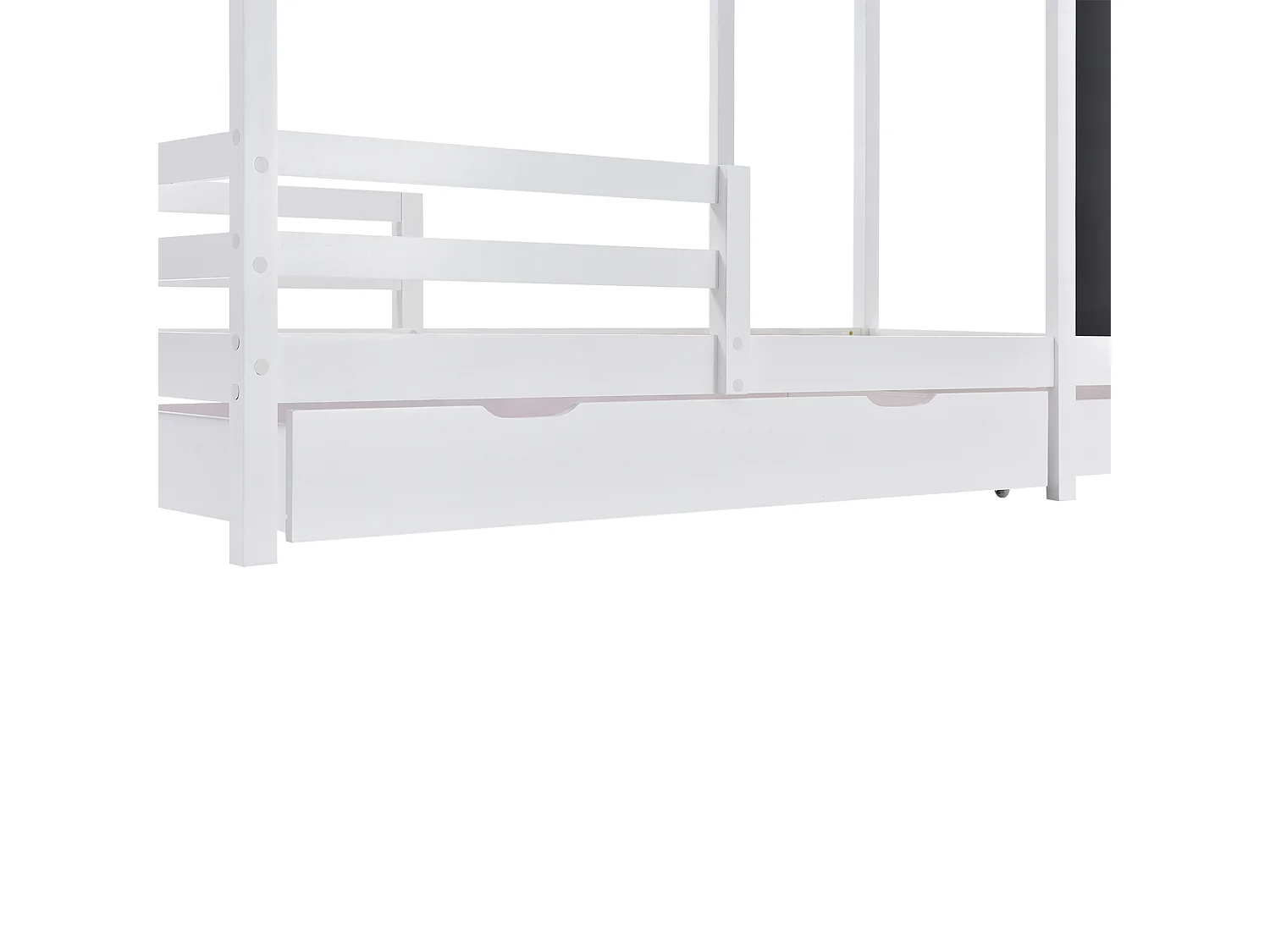 Lit cabane 90x200 cm lit enfant 90x200 avec tableau et 2 tiroirs - en bosi massif - blanc - sans matelas