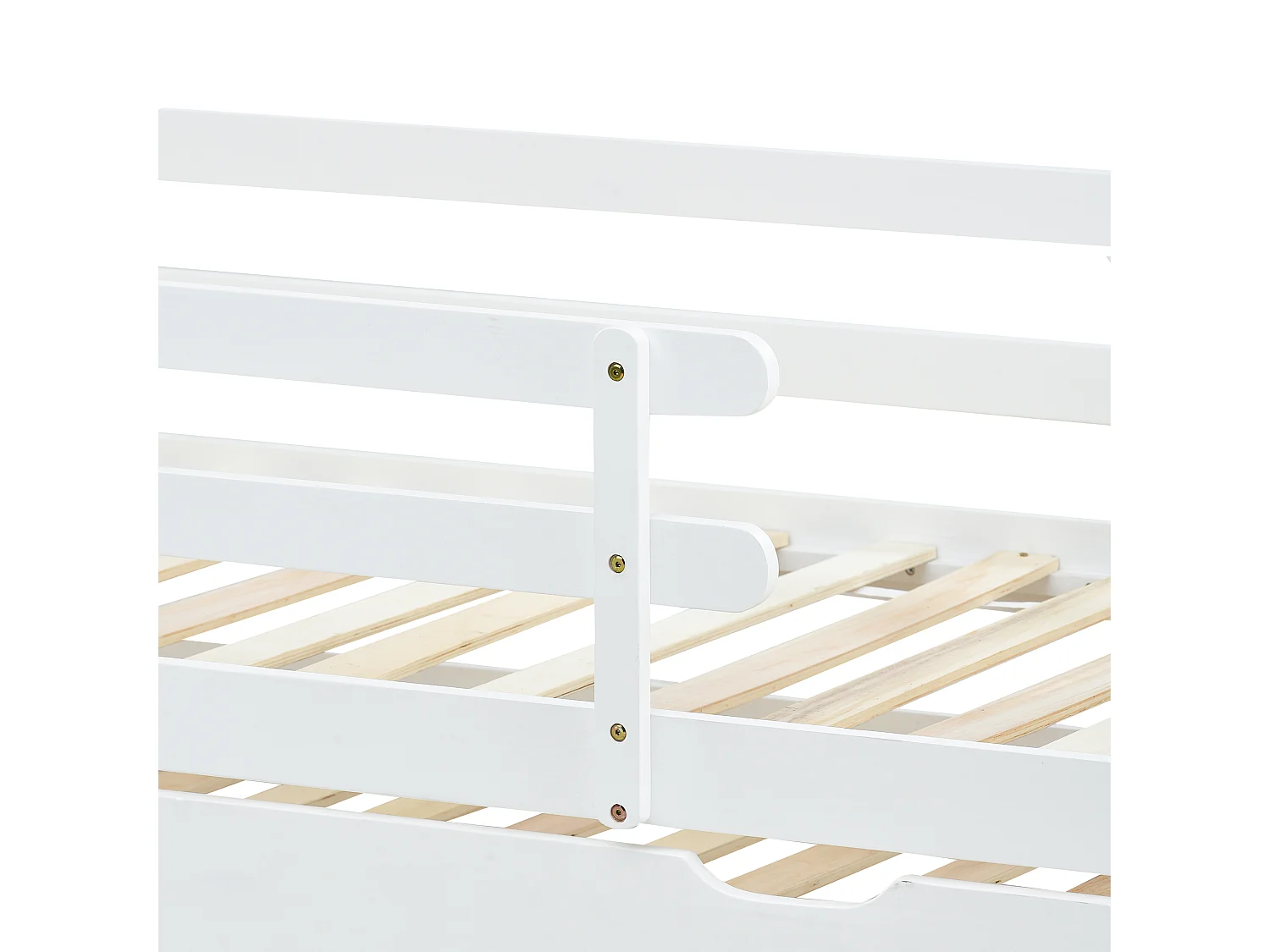 Lit Cabane Méridienne 200x90 cm Bois Massif avec Roulettes - Naturel et Blanc