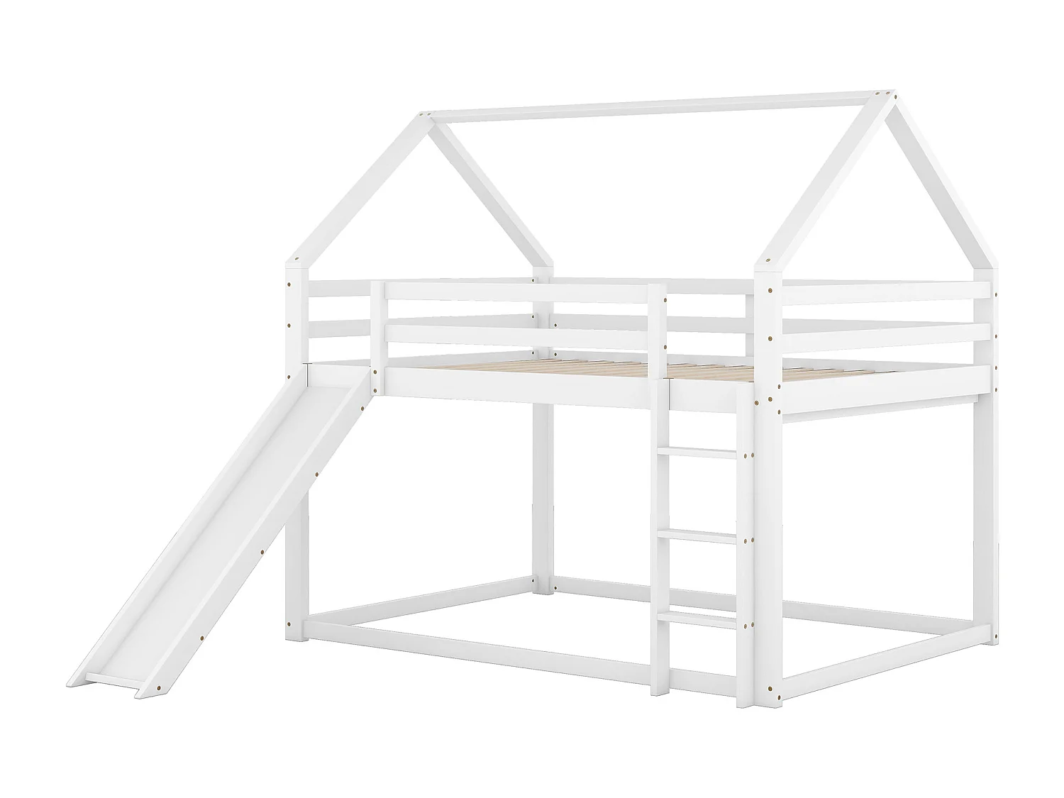Lit superposé 140x200 cm, lit enfant avec toboggan et échelle - Blanc - sans matelas