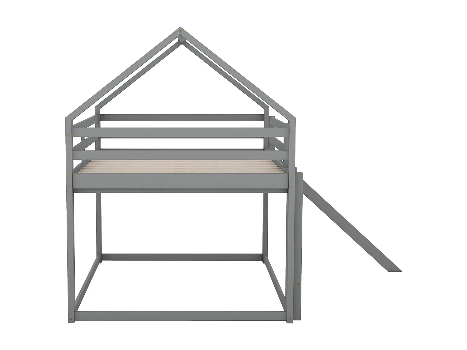 Lit superposé 140x200 cm, lit enfant avec toboggan et échelle - gris - sans matelas