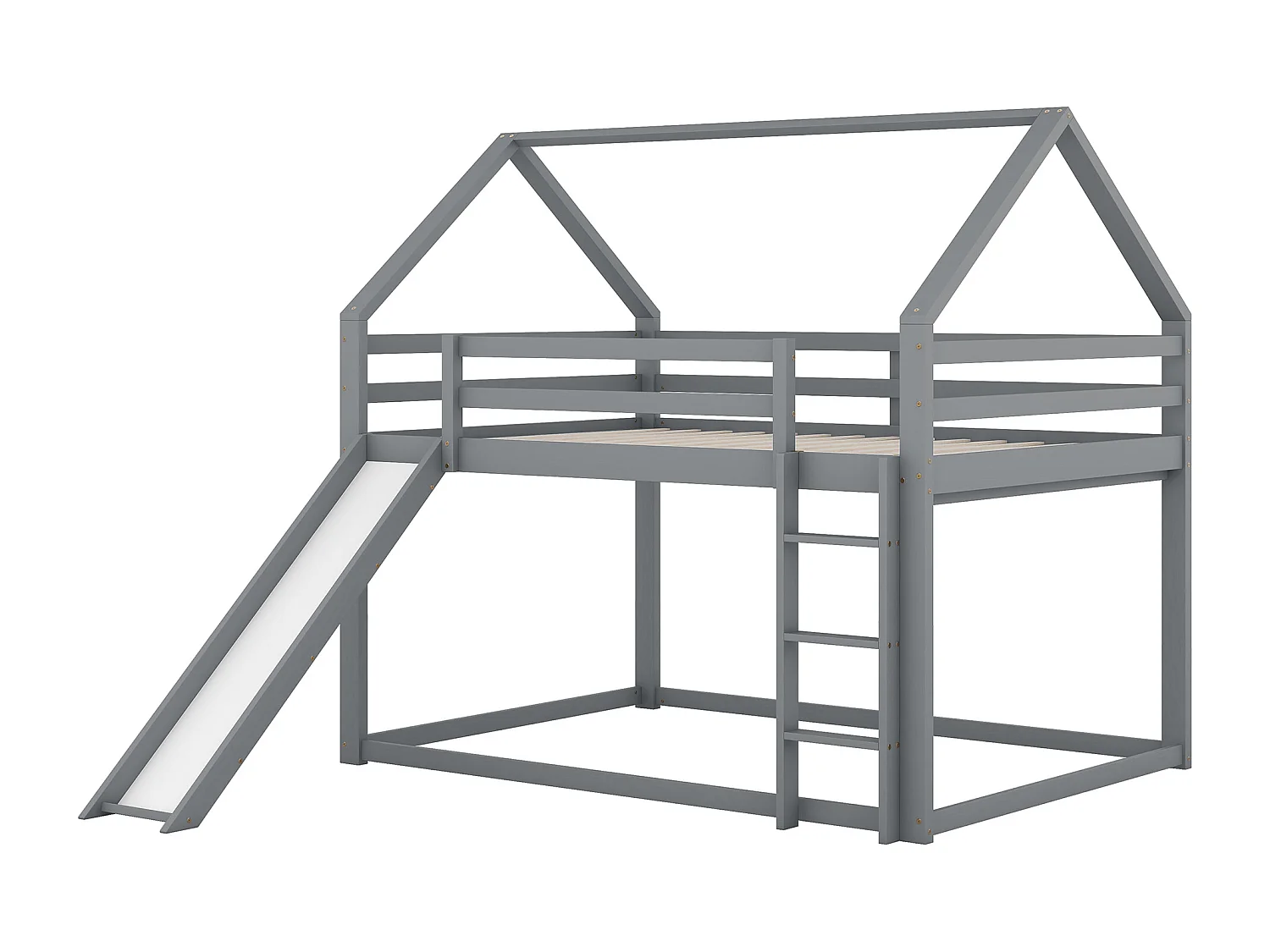 Lit superposé 140x200 cm, lit enfant avec toboggan et échelle - gris - sans matelas