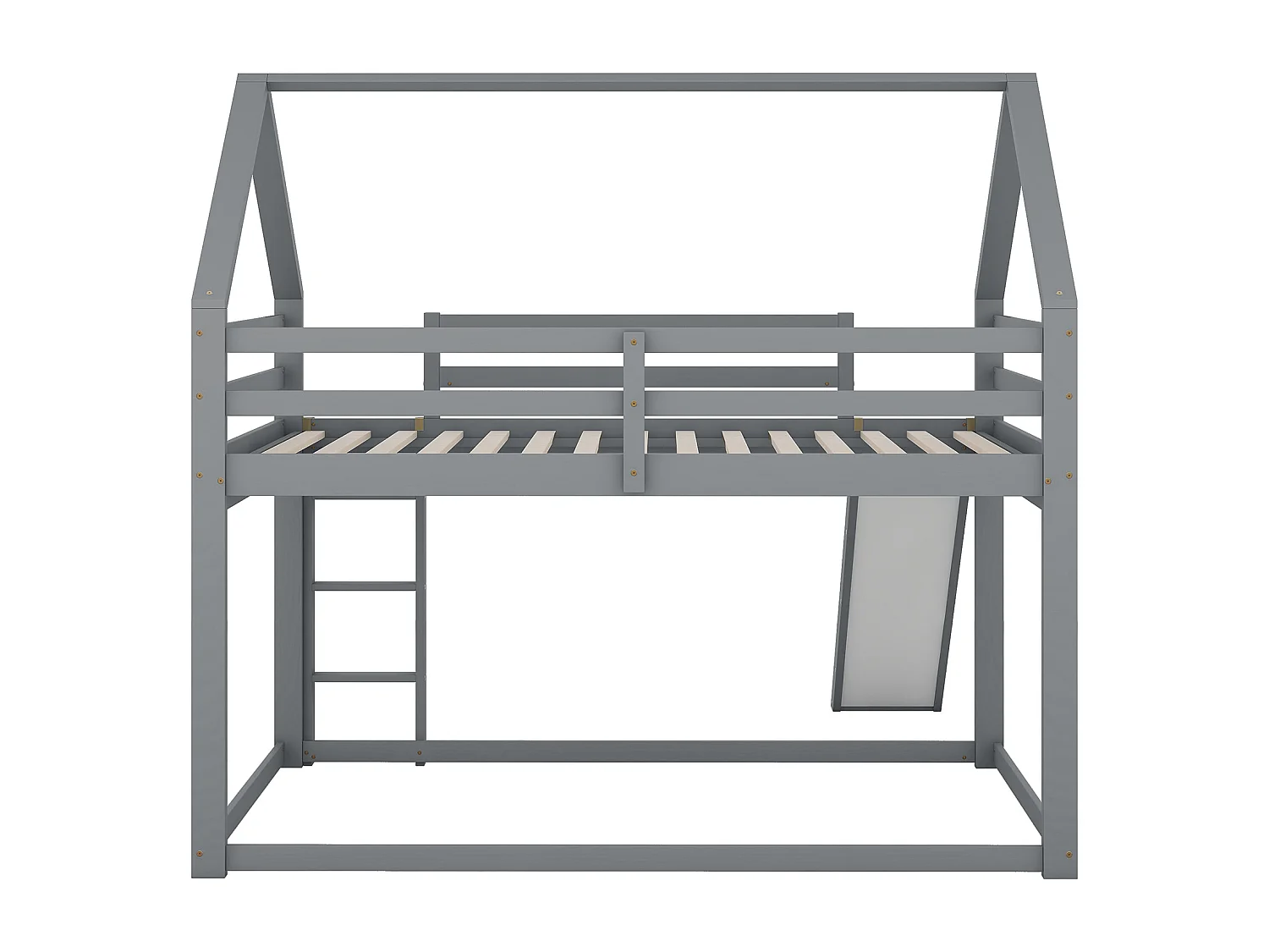 Lit superposé 140x200 cm, lit enfant avec toboggan et échelle - gris - sans matelas