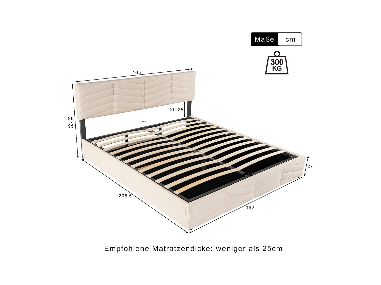 Lit coffre 160x200 cm - velours beige - lit adulte avec tête de lit réglable et sommier à lattes - sans matelas
