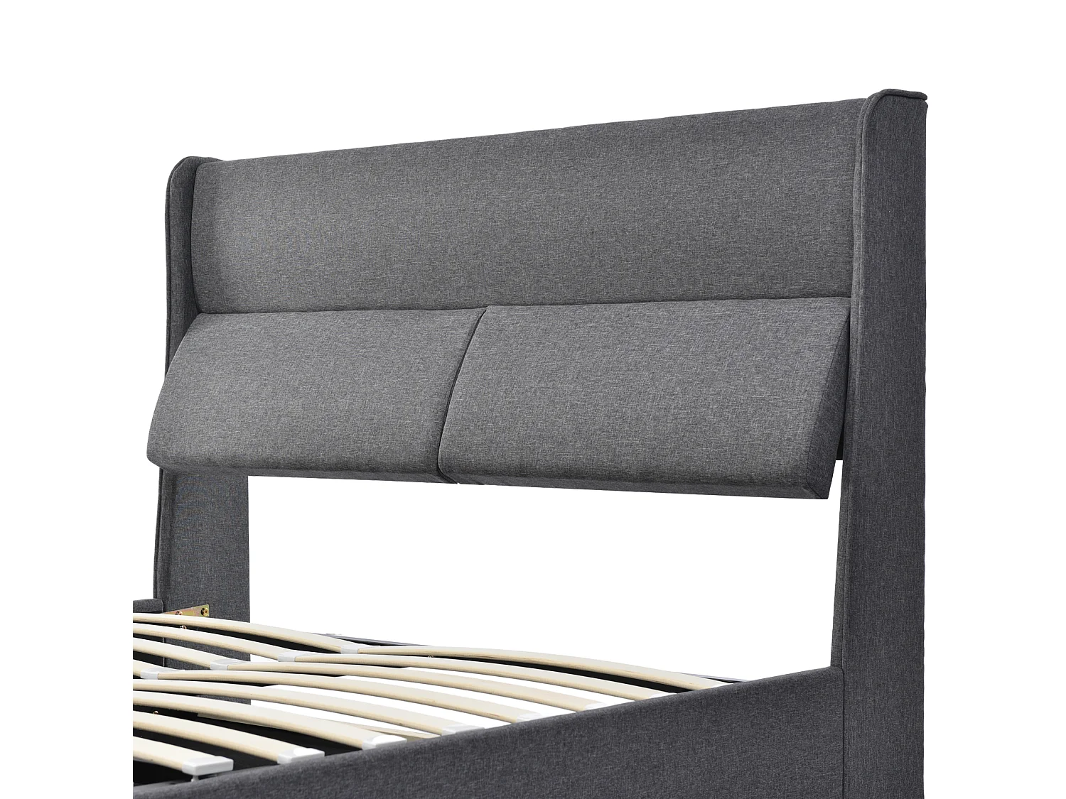 Lit coffre 180x200 cm - Lin gris - Lit double avec têtière réglable et sommier à lattes - Sans matelas