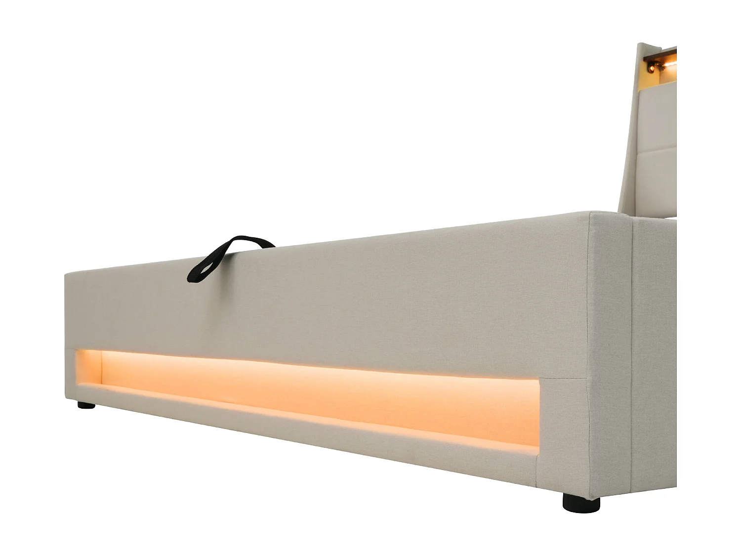 Lit coffre  90x200 cm - Lit rembourré avec USB et LED - sommier en métal - beige - sans matelas