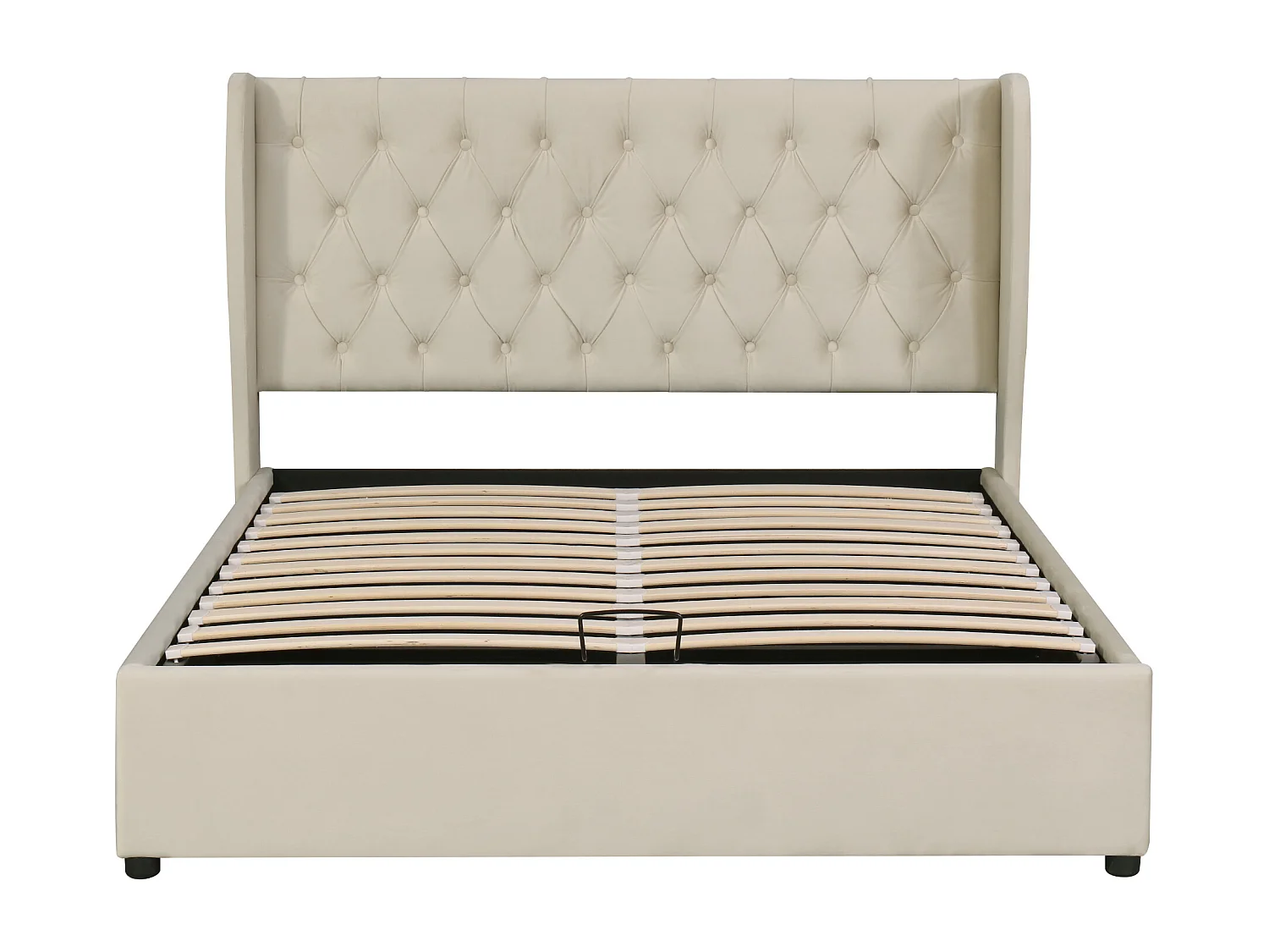 Lit coffre 180x200 cm Lit double avec tête de lit capitonne - velours beige - sans matelas