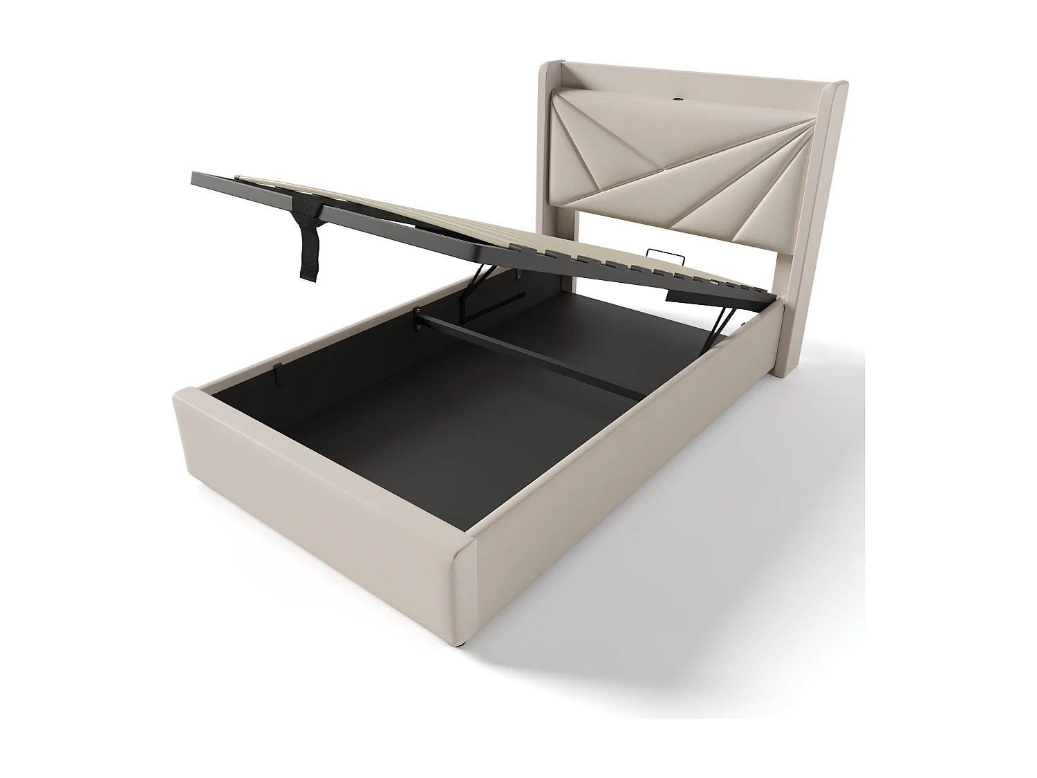 Letto contenitore imbottito in lino 90x200 cm con USB tipo C - Beige (senza materasso)