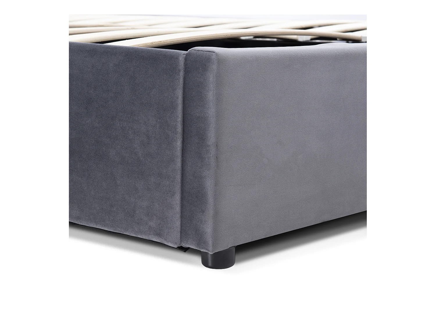 Bett mit Stauraum 140 x 200 cm – grauer Samt – Erwachsenenbett mit verstellbarem Kopfteil und Metallrahmen – ohne Matratze