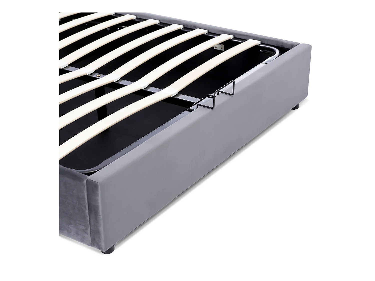 Bett mit Stauraum 140 x 200 cm – grauer Samt – Erwachsenenbett mit verstellbarem Kopfteil und Metallrahmen – ohne Matratze